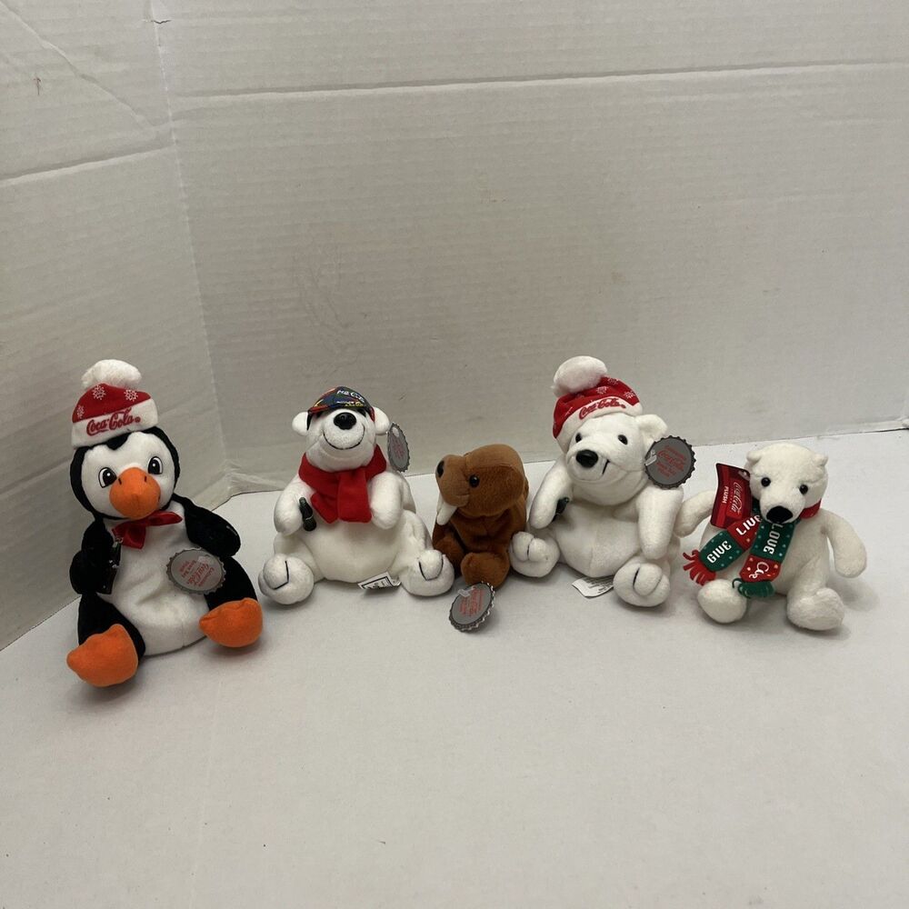 Mixed Lot Of 5 Coke   Cola Christmas Plush Collectible Stuffed Animals